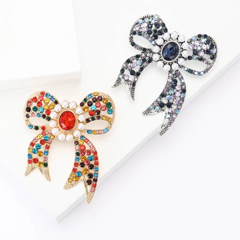 Spilla Fiocco In Lega Vintage Con Strass E Künstliche Perle Sintetiche Elegante Accessorio Corsage Gioielli Da Donna Banchetto Festa