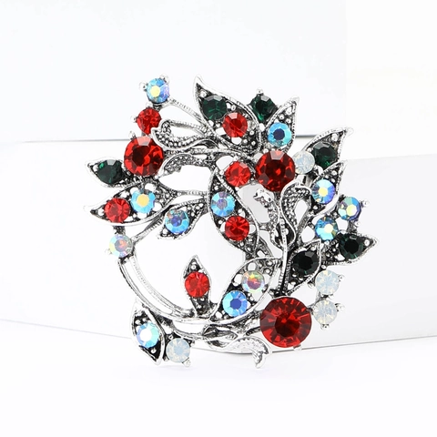 Vintage Legierung Strass Blume Kranz Brosche Für Damen Elegante Kristall Blatt Pin Für Hochzeit Bankett Party Kleid Schmuck