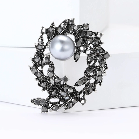 Vintage Legierung Strass Zweig Brosche Elegante Graue Künstliche Perle Kranz Corsage Für Damen Anzug Strickjacke Schmuck Geschenk