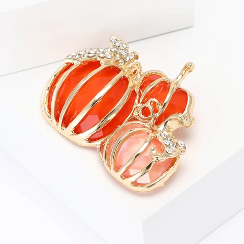 Broche Citrouille en Émail Alliage de Mode pour Femmes 3 Citrouilles Strass Automne Cadeau Halloween Costumes Pull Corsage Épingle Bijoux