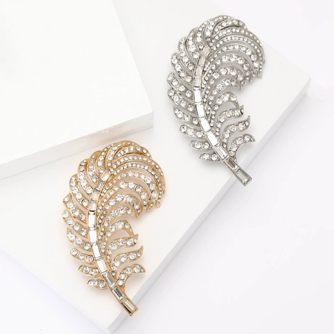 Elegante Spilla a Piuma in Lega con Strass Spilla in Metallo per Donna Matrimonio Banchetto Festa Moda Abbigliamento Gioielli Accessori