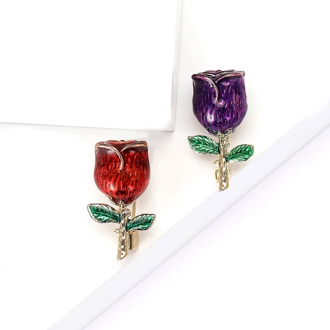 Vintage Alloy Enamel Mini Rose Flower Brooch For Women Elegant Floral Lapel Pin Badge Clothing Jewelry Accessories Gift