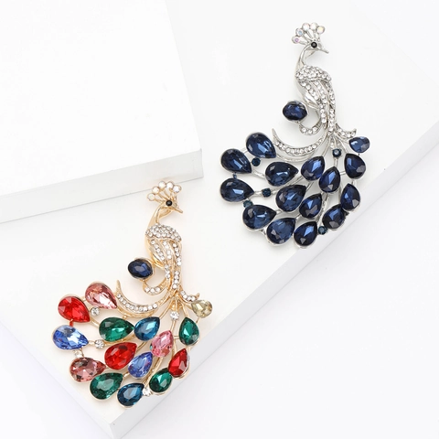 High-end Alloy Colorful Rhinestone Peacock Brooch For Women Jewelry Fashion Animal Corsage For Wedding Banquet Accessories