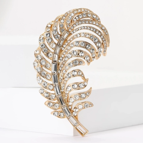 Elegante Spilla a Piuma in Lega con Strass Spilla in Metallo per Donna Matrimonio Banchetto Festa Moda Abbigliamento Gioielli Accessori