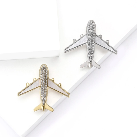 Creative Alloy Rhinestone Airplane Brooch Pin Fashion Aircraft Lapel Pin For Men Women Coat Suit Clothing Jewelry Gift