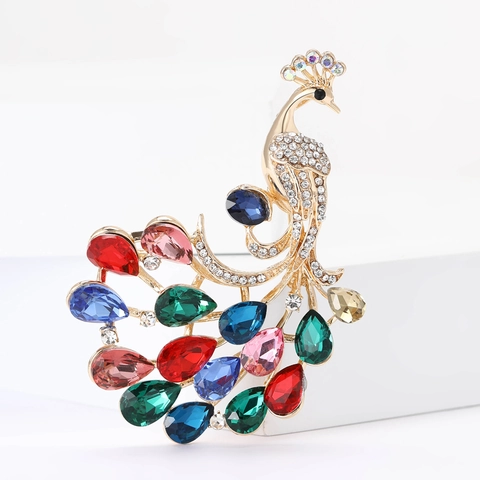 High-end Alloy Colorful Rhinestone Peacock Brooch For Women Jewelry Fashion Animal Corsage For Wedding Banquet Accessories
