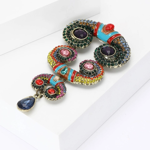 Spilla in Lega con Strass Vintage Bohémien per Donna Design a Volute in Smalto Multicolore Grande Spilla da Risvolto Gioielli Accessori
