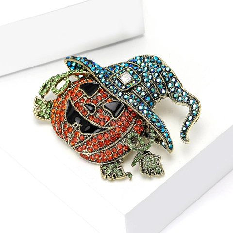 Kreative Legierung Strass Kürbis Zauberer Brosche Für Halloween Unisex Retro Anzug Pullover Korsage Pin Schmuck