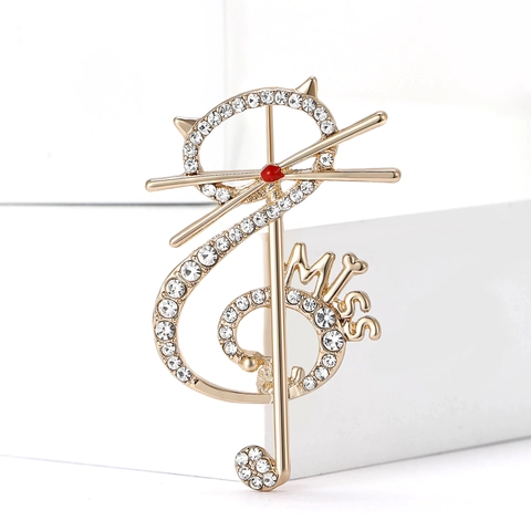 Simpatica Spilla in Lega a Forma di Gatto e Nota Musicale Con Strass Lettera Miss Spilla per Abito da Donna Gioielli di Moda