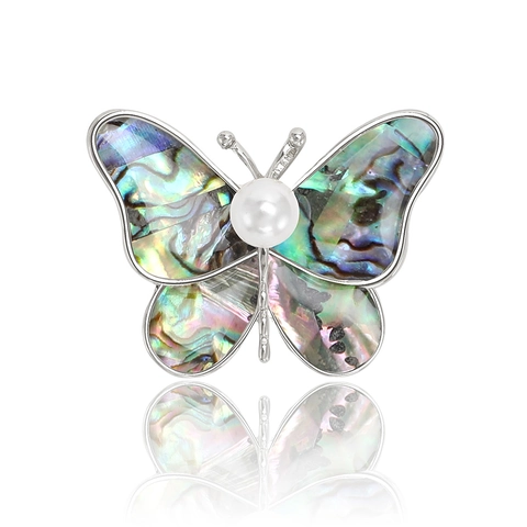 Spilla a Farfalla in Lega Vintage Con Conchiglia di Abulone Perla Artificiale Strass Intarsiato Moda Gioielli Insetto per Donna