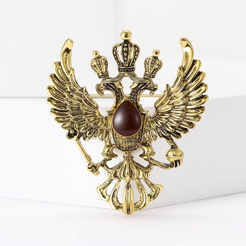 Spilla Vintage in Lega con Aquila Bicefala Stemma Russo Retrò per Uomo Spilla con Strass Gioielli da Corsetto Araldico