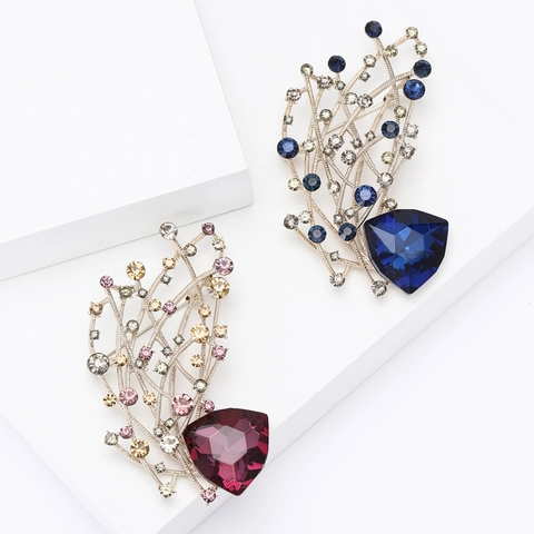 Elegant Alloy Tree Branch Brooch With Multi-Color Rhinestones Large Cut Stone Jewelry Corsage Pin For Women Fashion Dress Suit Decoration