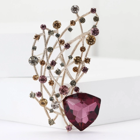 Elegant Alloy Tree Branch Brooch With Multi-Color Rhinestones Large Cut Stone Jewelry Corsage Pin For Women Fashion Dress Suit Decoration