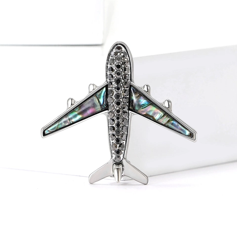 Broche de Avión de Aleación de Concha de Abulón Creativo Incrustado de Strass Alfiler de Solapa de Avión para Hombres Mujeres Joyería