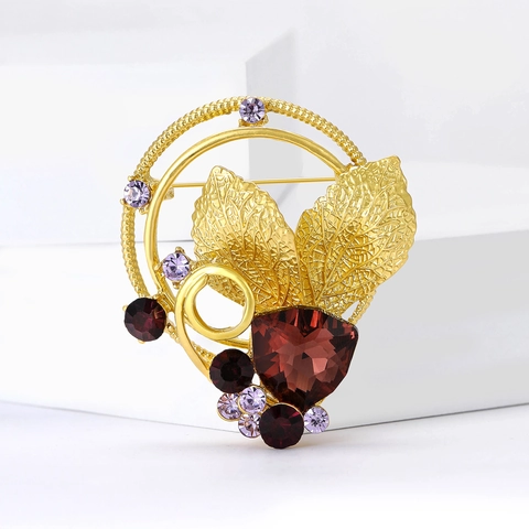 Spilla a Forma di Ghirlanda di Foglie in Lega Vintage con Strass per Donna Elegante Accessorio per Abito Floreale Gioielli