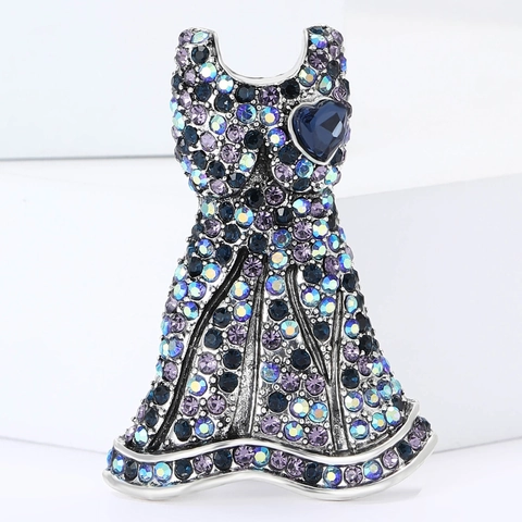 Creative Alloy Rhinestone Dress Shape Brooch With Heart Gemstone For Women Party Wedding Suit Coat Decorative Jewelry Pins