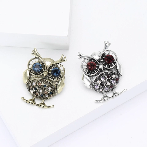 Spilla a Forma di Gufo Vintage per Donna Lussuosa Spilla in Lega con Strass Intarsiati Gioielli per Decorazione Abito Festa