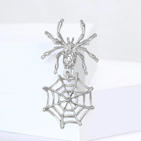 Gothic Alloy Spider Web Brooch Pin Halloween Punk Jewelry For Men Women Suit Cardigan Accessories Silver Black