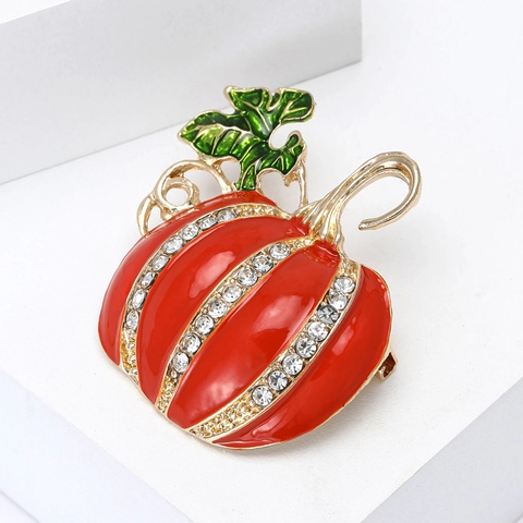 Broche de Calabaza de Esmalte de Aleación de Halloween Con Diamantes de Imitación Pin de Solapa de Calabaza Roja Oro Corsage Unisex Joyería