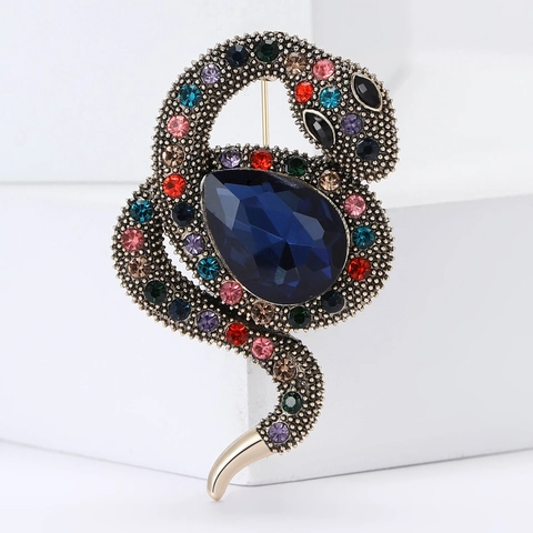 Vintage Legierung Schlange Brosche Für Damen Bunte Strass Eingelegt Tierform Reversnadel Elegant Anzug Mantel Schmuck Zubehör