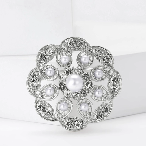 Broche de Flor de Aleación Vintage para Mujer Con Strass y Perla Artificial de Imitación Elegante Pin Floral de Lujo para Traje Suéter Boda Fiesta Joyería