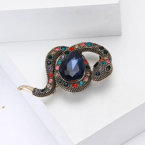 Vintage Legierung Schlange Brosche Für Damen Bunte Strass Eingelegt Tierform Reversnadel Elegant Anzug Mantel Schmuck Zubehör