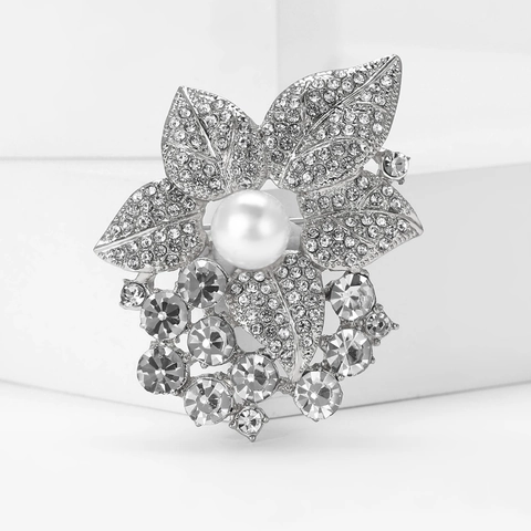 Spilla Foglia in Lega Vintage Con Perla Artificiale e Strass Elegante Corsage Botanico per Abito da Donna Accessori Cardigan