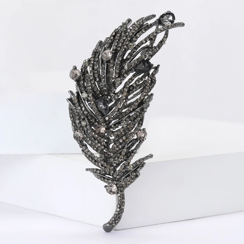 Vintage Legierung Strass Feder Brosche Anstecknadel Elegant Kristall Eingelegt Pin Für Damen Anzug Cardigan Corset Mode Schmuck