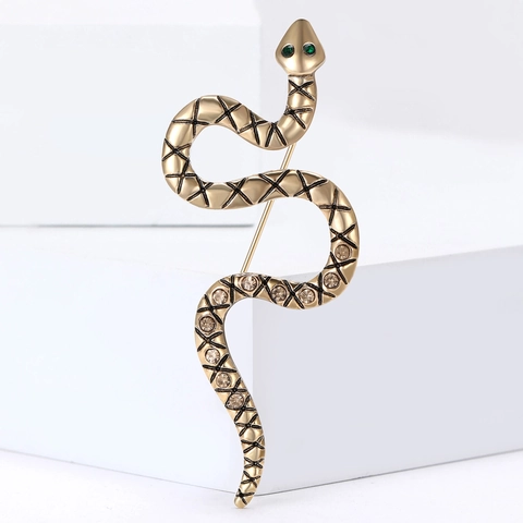 Spilla a Serpente in Lega Vintage per Uomo Donna Strass Occhio Verde Animale Spilla da Bavero per Abito Camicia Gioielli Retrò Accessorio