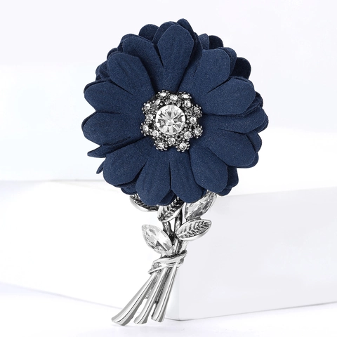 Vintage Flower Brooch Pin For Women Alloy Fabric Petals Rhinestone Accents Elegant Dress Suit Lapel Pin Jewelry Gift