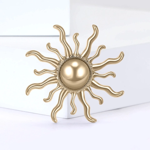 Creativa Spilla in Lega a Forma di Sole per Donna Vintage Elegante Placcata Oro Argento con Raggi Ondulati Perla Artificiale
