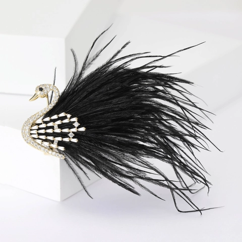Elegant Copper Zirconia Swan Feather Brooch For Women Luxury Animal Shape Corset Pin Elegant Jewelry Apparel Decoration