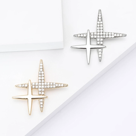 Elegante Dubbele Ster Legering Strass Broche Veelzijdige Dames Pak Jas Pin Stervorm Sieraden Accessoire Goud Zilver