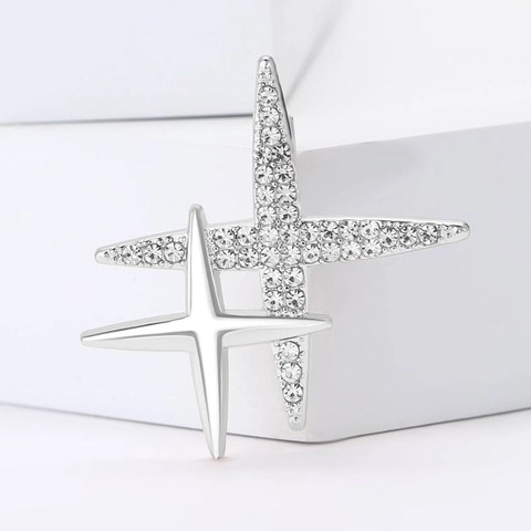 Elegante Dubbele Ster Legering Strass Broche Veelzijdige Dames Pak Jas Pin Stervorm Sieraden Accessoire Goud Zilver