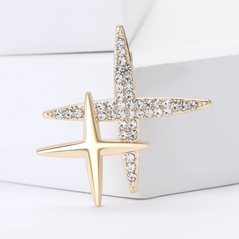 Elegante Spilla a Doppia Stella in Lega di Strass Spilla Geometrica a Quattro Punte per Donna Abito Cappotto Gioielli Regalo