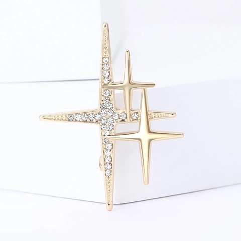 Fashion Alloy Rhinestone Starburst Brooch For Women Gold Silver Cross Star Lapel Pin For Suit Coat Wedding Party Jewelry