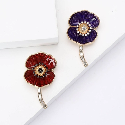 Eleganter Legierung Emaille Mohnblumen Brosche Für Damen Mode Strass Floral Reversnadel Schmuck Zubehör Für Anzug Mantel