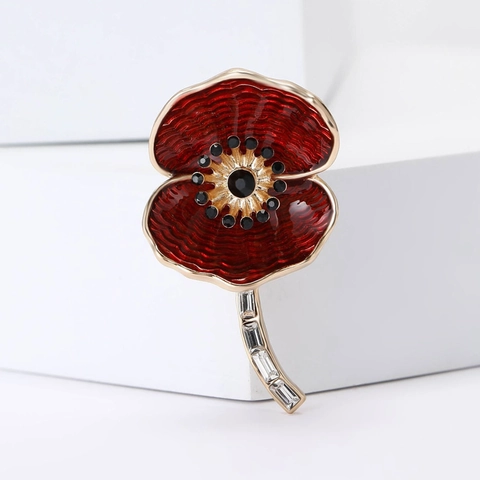 Eleganter Legierung Emaille Mohnblumen Brosche Für Damen Mode Strass Floral Reversnadel Schmuck Zubehör Für Anzug Mantel