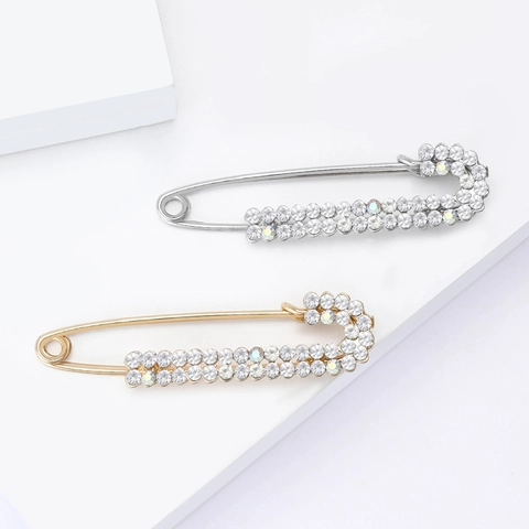Fashion Alloy Rhinestone Safety Pin Brooch Exquisite Minimalist Gold Silver Plated Paperclip Breastpin Jewelry For Women Clothing Decoration