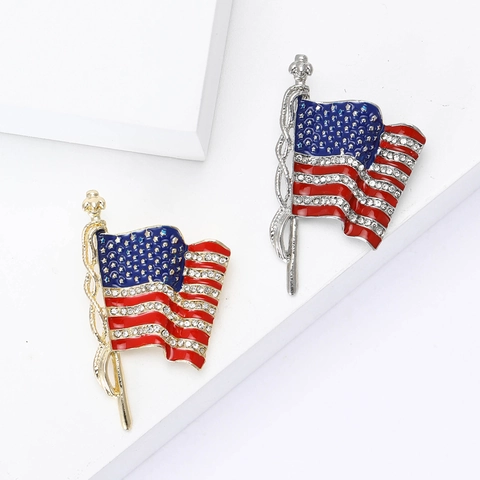 Fashion USA Flag Brooch Pin For Men Women Alloy Enamel Rhinestone American Flag Lapel Pin Fashion Jewelry Gift Decoration
