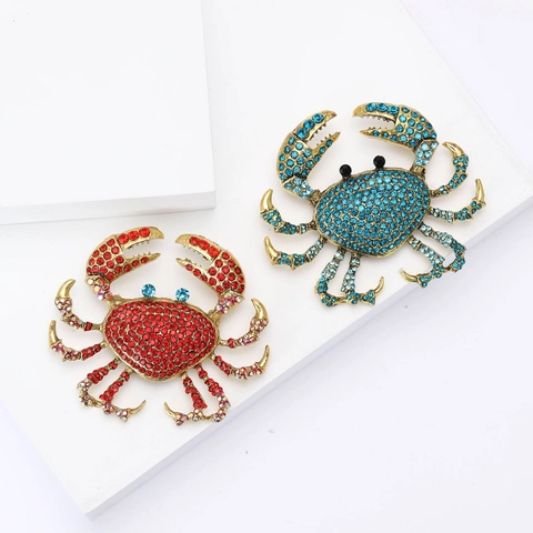 Fashion Alloy Rhinestone Crab Brooch Pin Vintage Gold Plated Animal Shape Breastpin For Men Women Suit Sweater Jewelry Gift