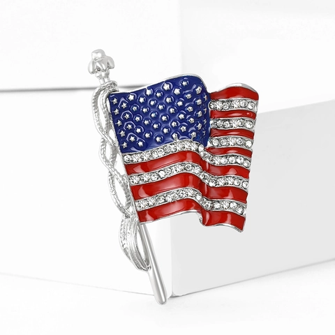 Fashion USA Flag Brooch Pin For Men Women Alloy Enamel Rhinestone American Flag Lapel Pin Fashion Jewelry Gift Decoration