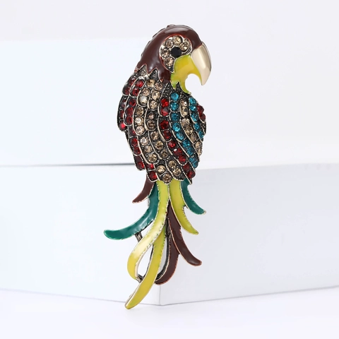 Moda Spilla Pappagallo con Strass Multicolore per Donna Uomo Lega Smalto Forma di Uccello Decorazione Abbigliamento Gioielli Regalo