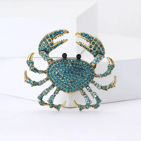 Fashion Alloy Rhinestone Crab Brooch Pin Vintage Gold Plated Animal Shape Breastpin For Men Women Suit Sweater Jewelry Gift