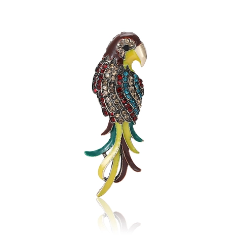 Moda Spilla Pappagallo con Strass Multicolore per Donna Uomo Lega Smalto Forma di Uccello Decorazione Abbigliamento Gioielli Regalo