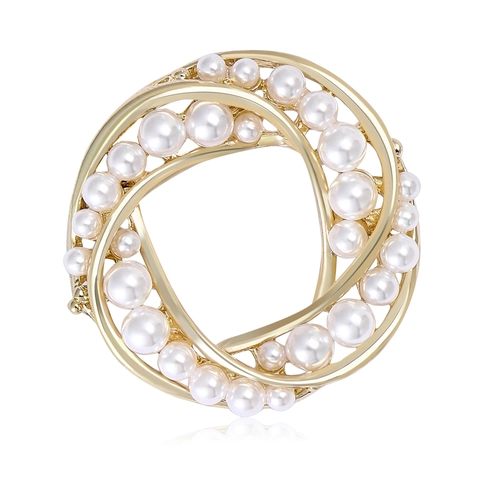 Elegante Broche de Guirnalda de Flores de Aleación con Perlas Artificiales para Mujer Alfiler Dorado Estilo Vintage para Traje
