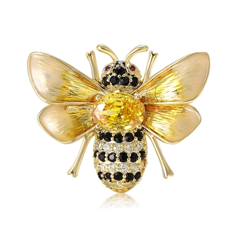 Süße Biene Brosche Für Damen Kupfer Gelb Strass Emaille Insekt Pin Für Anzüge Strickjacke Mode Schmuck Geschenk