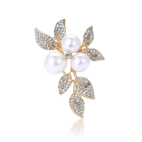 Spilla a Foglia in Lega Vintage Con Perla Artificiale e Strass Intarsiati Fiore Botanico Spilla da Balia per Donna Giacca Cappotto Gioielli