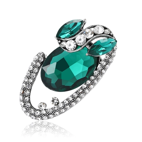 Vintage Legering Ovaal Strass Broche Elegant Smaragdgroen Zwart Kristal Speld Voor Dames Pak Jas Sieraden