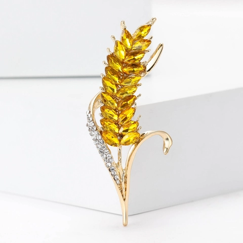 Luxus Legierung Weizenähre Brosche Gelb Strass Eingelegt Mode Anzug Pullover Korsett Zubehör Pin Für Damen Schmuck